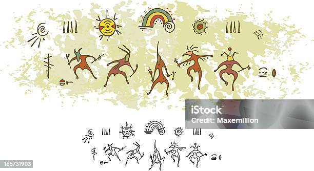 Prépintura Rupestre Curandeiro Dança Da Chuva - Arte vetorial de stock e mais imagens de Povos ameríndios - Povos ameríndios, Cultura Tribal da América do Norte, Curandeiro