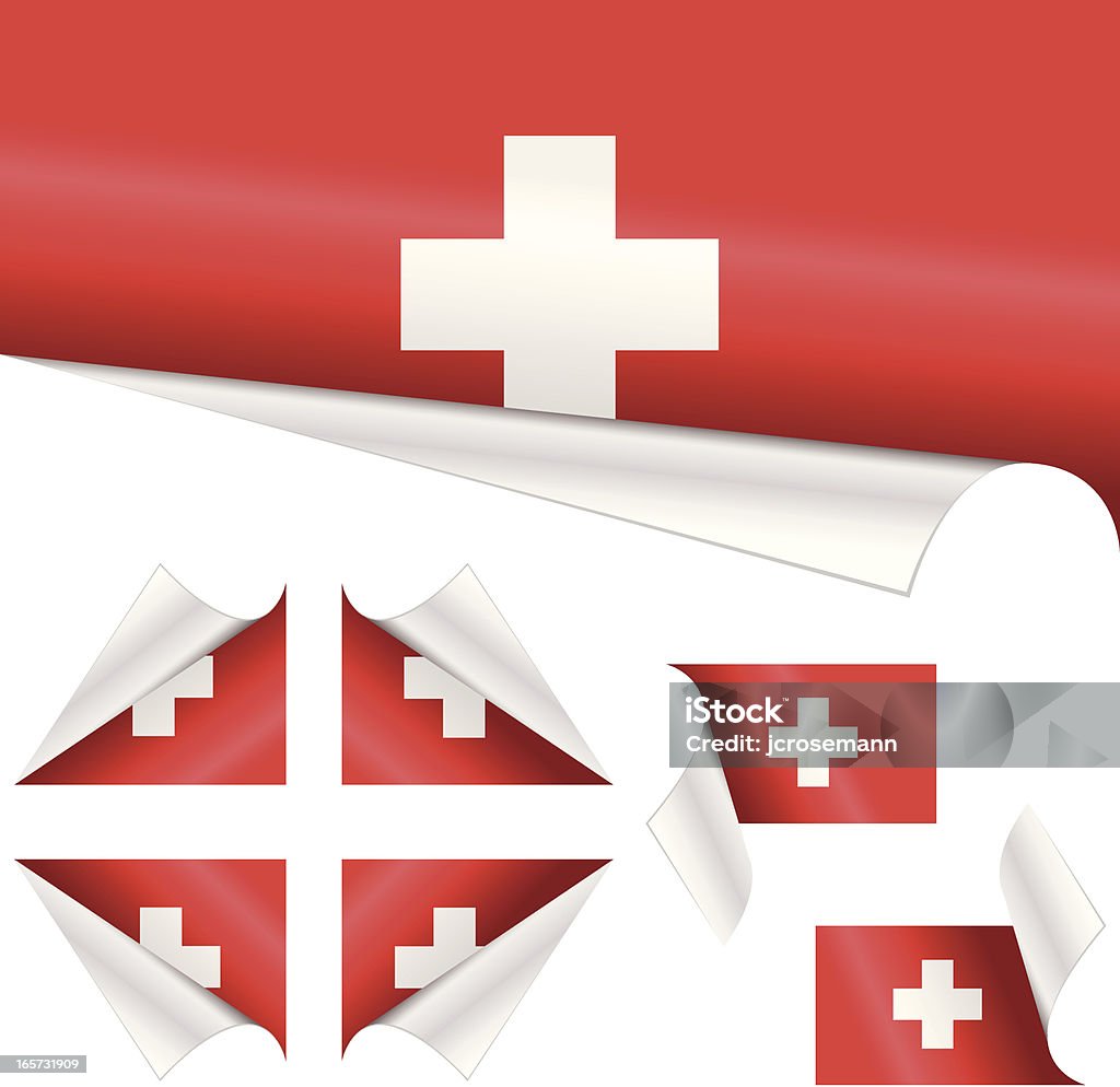 Suiza detrás enrulado banderas de papel - arte vectorial de Esquina libre de derechos