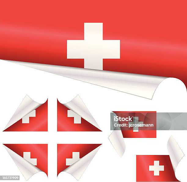 Swiss Flags Behind Curled Paper Stock Illustration - Download Image Now - Corner, Peel - Plant Part, Page