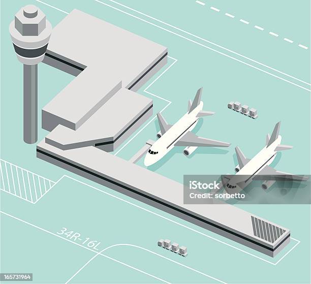 Vetores de No Aeroporto e mais imagens de Aeroporto - Aeroporto, Projeção isométrica, Torre de controle de tráfego aéreo
