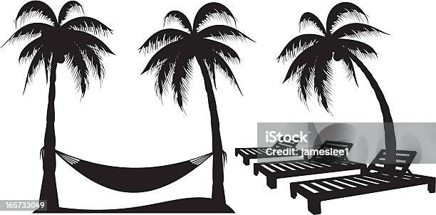 Palm Tree Designelemente Stock Vektor Art und mehr Bilder von Hängematte - Hängematte, Sonnenliege, Strand