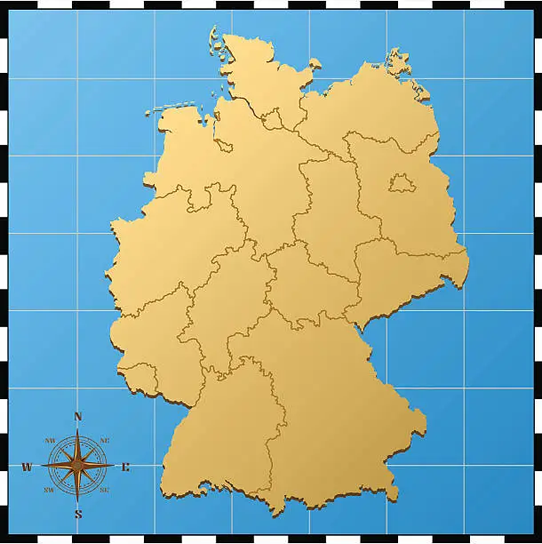 Vector illustration of Germany map with compass rose