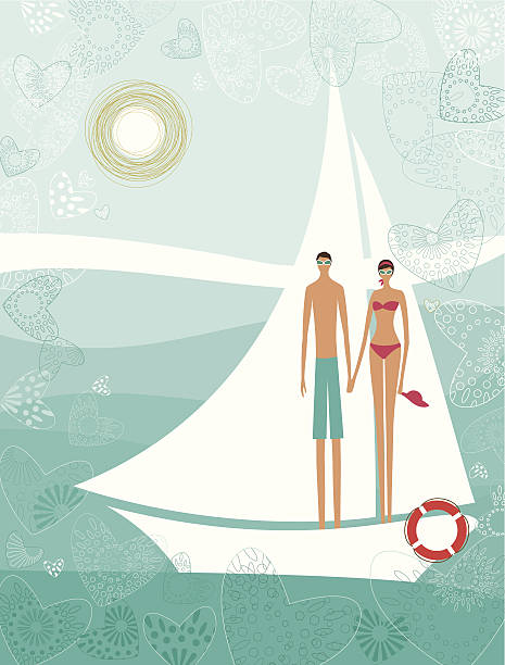 ilustrações, clipart, desenhos animados e ícones de navio de viagem - old fashioned swimwear couple retro revival