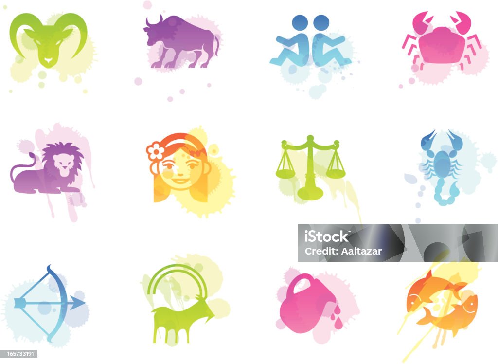 Stains Icons - Zodiac The 12 zodiac signs. Astrology Sign stock vector