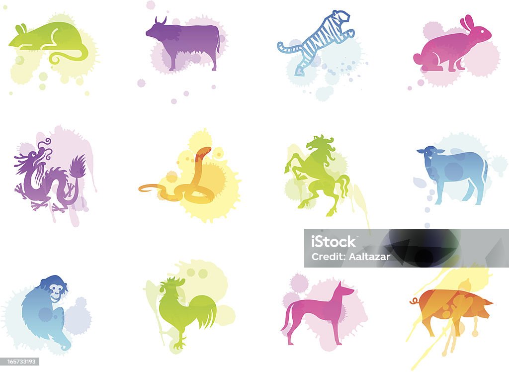 Stains Icons - Chinese Zodiac The 12 Chinese zodiac signs. Chinese Zodiac Sign stock vector