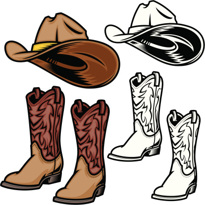 This is a simple illustration of a cowboy hat and boots. This file comes with the Black and White version. All secondary color levels are removable down to a simple flat color image. The file is provided as an Illustrator 8 EPS and a 300dpi high-rez jpg.