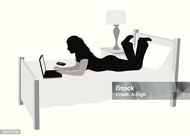 Ilustración de Bedroomlaptop y más Vectores Libres de Derechos de Cama - Cama, Silueta, Adulto