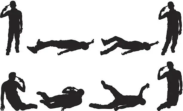 Vector illustration of Multiple image of man committing suicide by gun to head