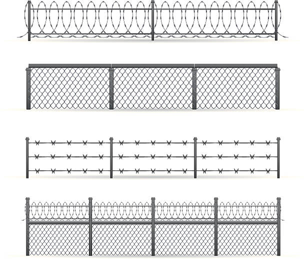 illustrations, cliparts, dessins animés et icônes de industrial clôtures - barbed wire fence wire danger