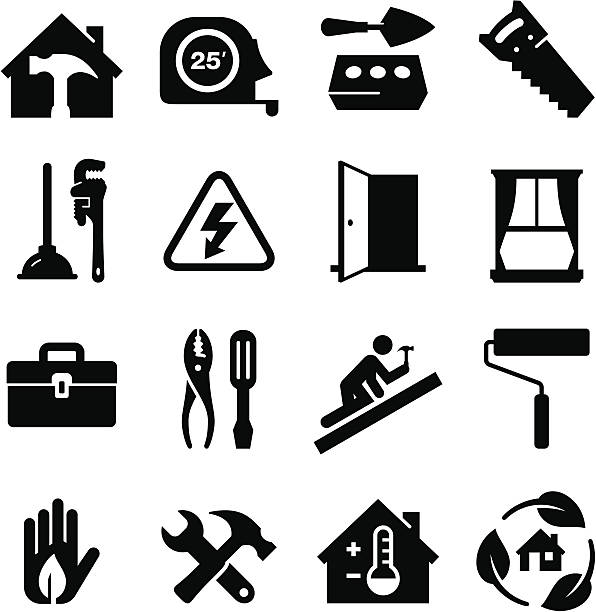 Construction Icons  - Black Series Home builder's icon set. Professional icons for your print project or Web site. See more icons in this series. carpenter stock illustrations