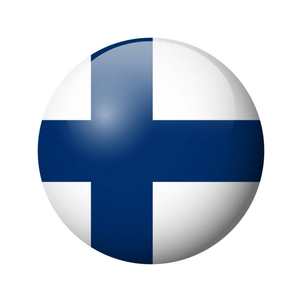 glänzendes kreisabzeichen flagge von finnland - helsinki stock-grafiken, -clipart, -cartoons und -symbole