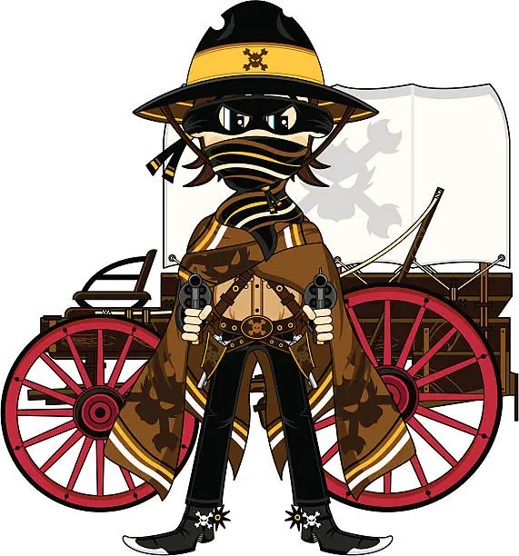 Vector illustration of Gunslinger Cowboy with Wagon