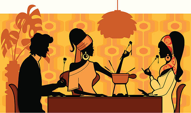 fondue-party - eating silhouette men people stock-grafiken, -clipart, -cartoons und -symbole