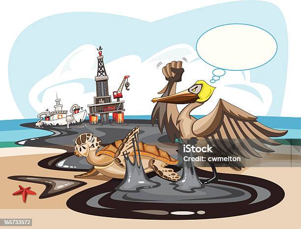 Ilustración de Pelican Mad y más Vectores Libres de Derechos de Contaminación ambiental - Contaminación ambiental, Mar, Playa