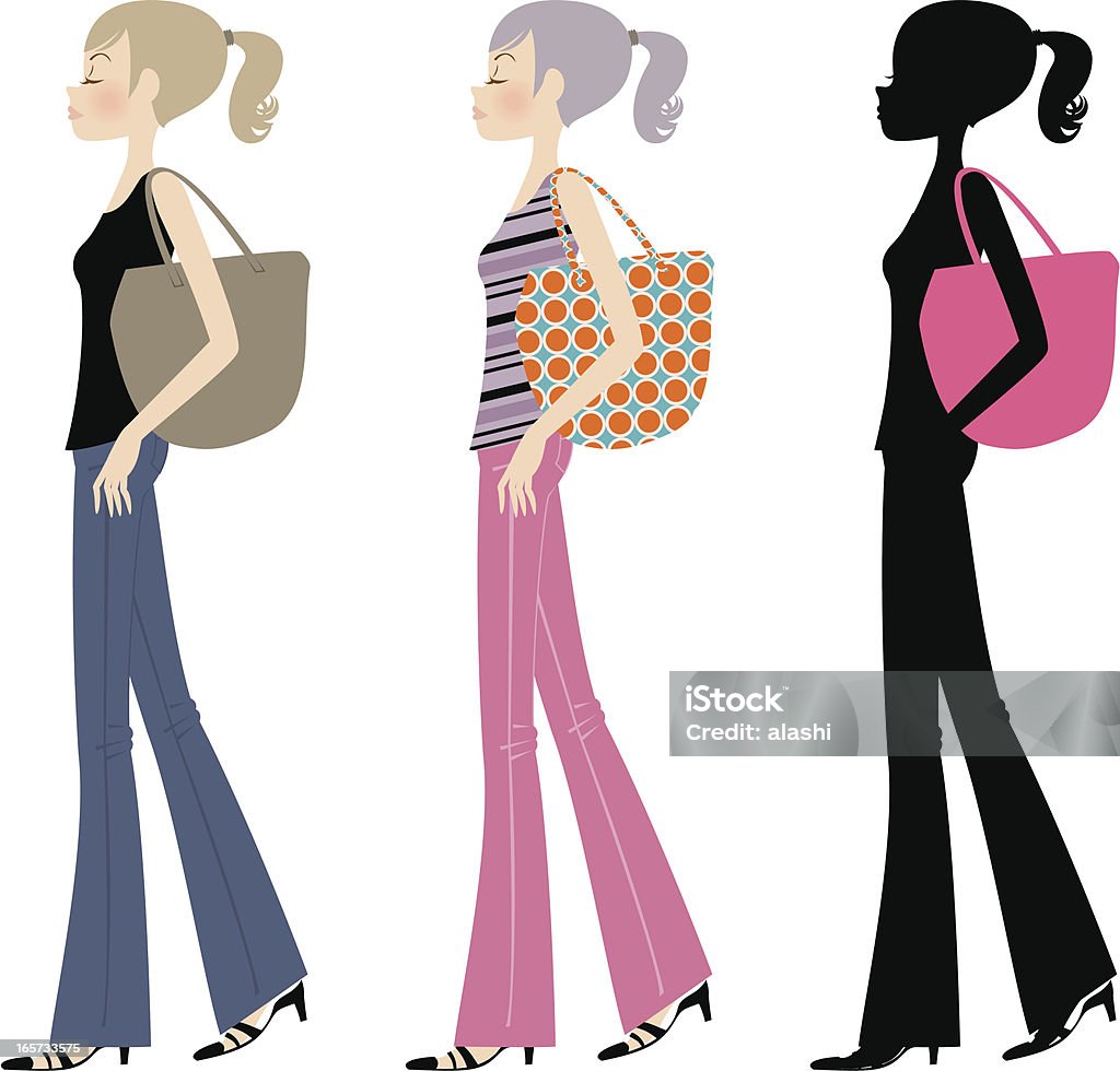 Beautiful fashion ponytail girl walking with bag Vector illustration - Beautiful fashion ponytail girl walking with bag. Adolescence stock vector