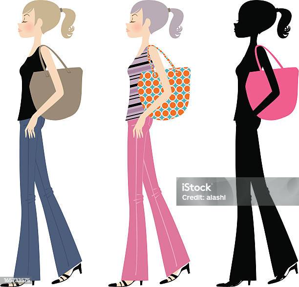 Beautiful Fashion Ponytail Girl Walking With Bag Stock Illustration - Download Image Now - Adolescence, Adult, Advertisement