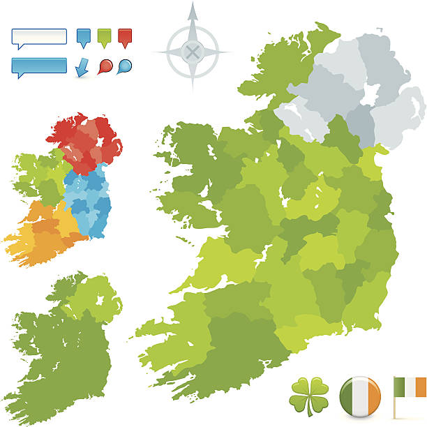 Map with 32 counties of Ireland and Northern Ireland. 