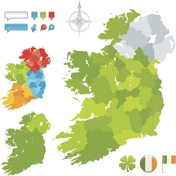 Ireland County and Provincial map Map with 32 counties of Ireland and Northern Ireland.  republic of ireland stock illustrations