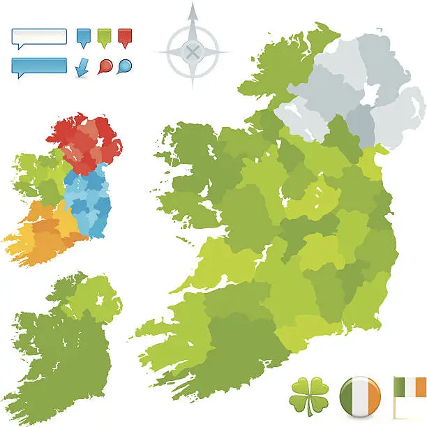 Vector illustration of Ireland County and Provincial map