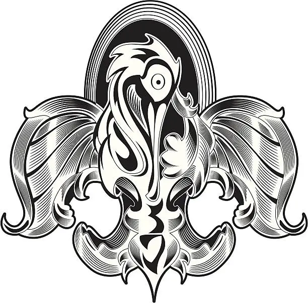 Vector illustration of Pelican Fleur de Lis