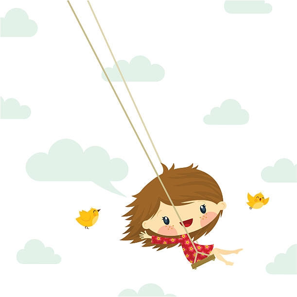 cute little girl swinging bird sky illustration vector twitter - twitter 幅插畫檔、美工圖案、卡通及圖標