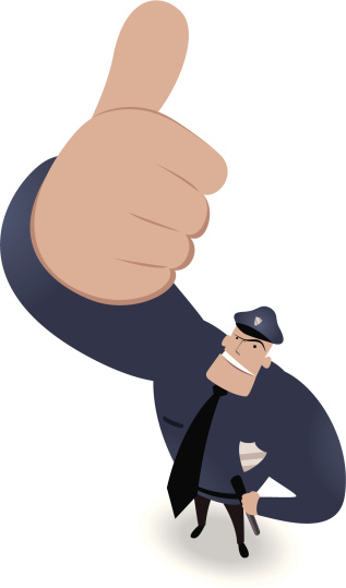 Vector illustration - Police Officer Looking Upward And Gesturing Thumbs Up.