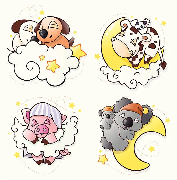 Vector illustration of sleeping animals set