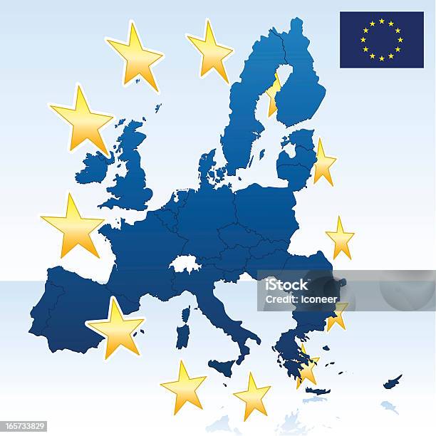 Mappa Dellunione Europea Con Stelle - Immagini vettoriali stock e altre immagini di Austria - Austria, Bandiera dell'Unione Europea, Blu