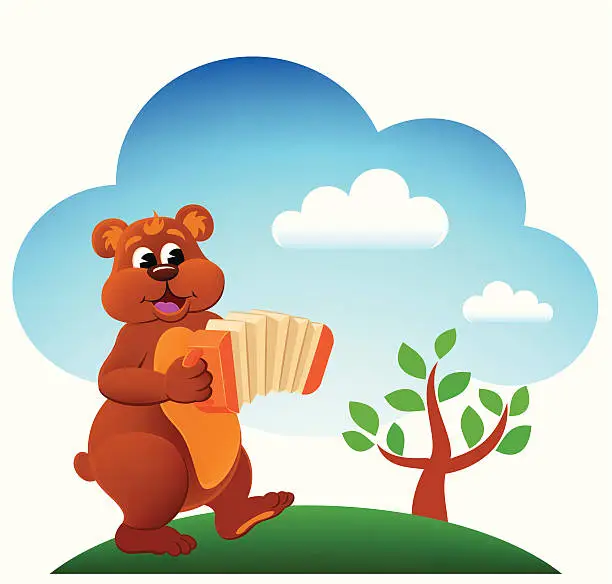 Vector illustration of Funny Bear with Accordion