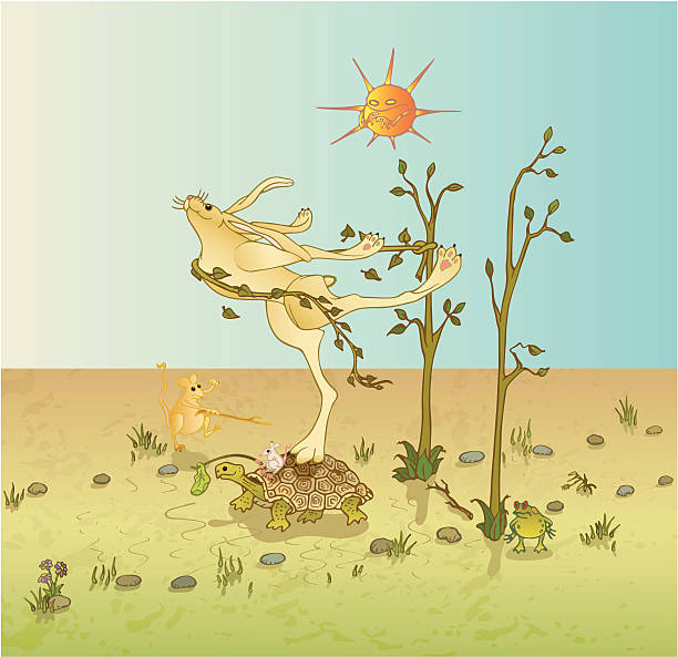 ilustrações de stock, clip art, desenhos animados e ícones de lebre e a tartaruga raça esopo - the hare and the tortoise