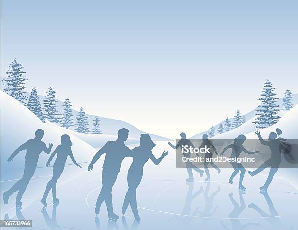 Skating Scene Stock Illustration - Download Image Now - Ice-skating, In Silhouette, Frozen