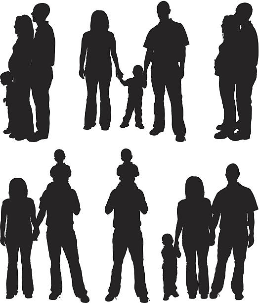 stockillustraties, clipart, cartoons en iconen met parents with their children - pregnant isolated on white