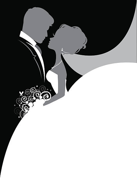 Bride and Groom So In Love The silhouettes of a bride and groom facing each other and looking romantically into each others eyes. Bride's dress is perfect as writing space. Bride and groom can be used separately with Ai. Perfect for invitations. wedding silhouettes stock illustrations