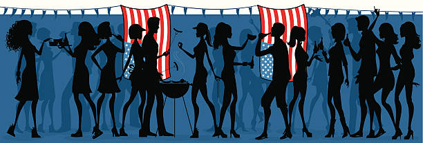 4. juli party-silhouette - toast party silhouette people stock-grafiken, -clipart, -cartoons und -symbole