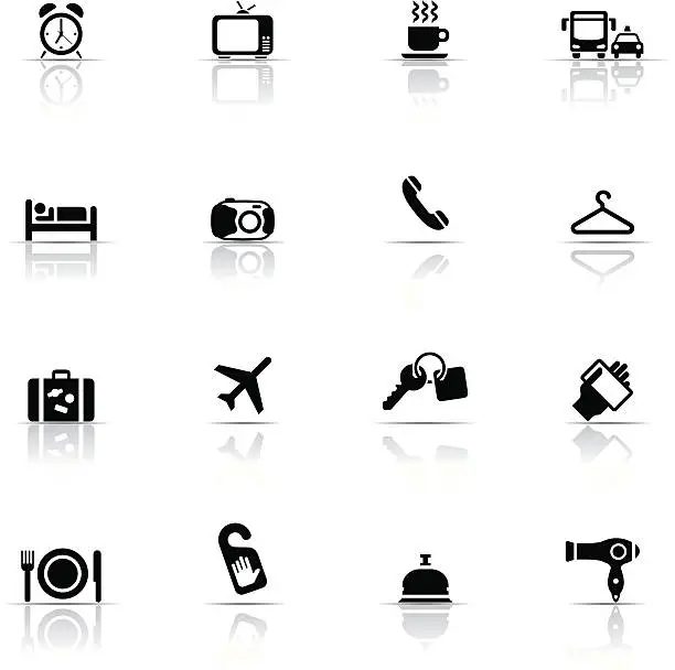 Vector illustration of Hotel icon set in black and white