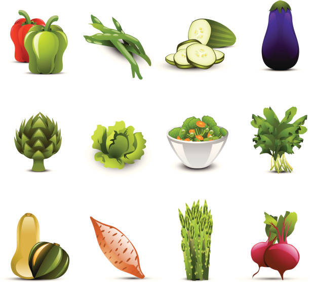 ilustraciones, imágenes clip art, dibujos animados e iconos de stock de iconos de vegetales - green bean isolated food white background