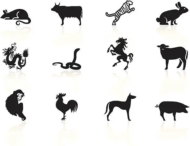 Vector illustration of Black Symbols - Chinese Zodiac