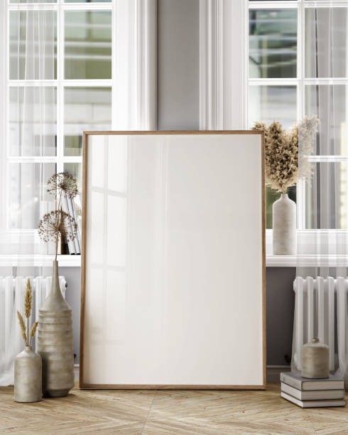 istock Mockup frame close up in living room interior design background. 1657342218