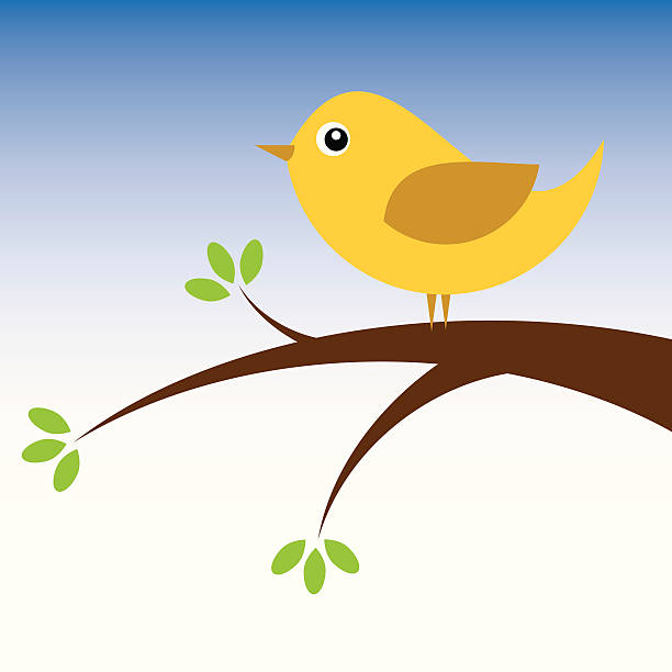 Little bird in a tree vector art illustration