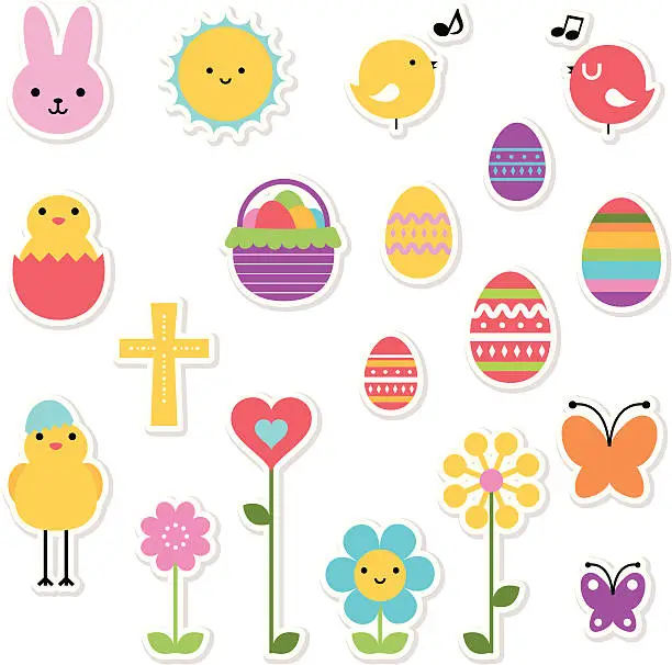 Vector illustration of Easter Holiday Icon Set, Design Elements In Multi Colored
