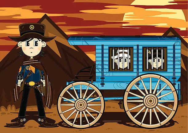 Vector illustration of Sheriff & Prisoners in Jail Wagon