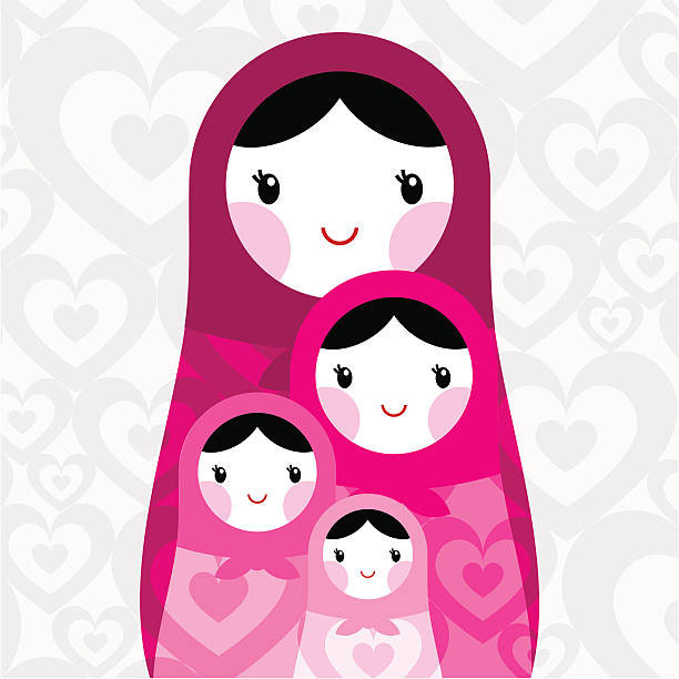 ilustraciones, imágenes clip art, dibujos animados e iconos de stock de día de la madre, el amor, muñeca rusa - russian nesting doll nested russian culture toy