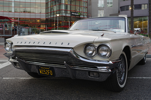 Glendale, California, United States: 1964 Ford Thunderbird convertible shown parked during Cruise Night.