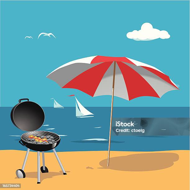 Beach Bbq Stock Illustration - Download Image Now - Barbecue Grill, Beach, Barbecue - Meal
