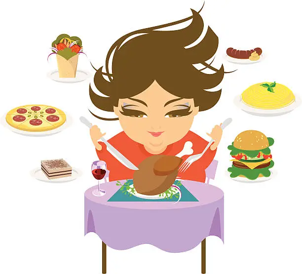 Vector illustration of Overeating.