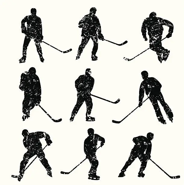 Vector illustration of Hockey Players Vector Silhouette