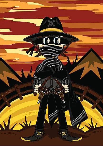 Vector illustration of Wild West Cowboy Outlaw Scene