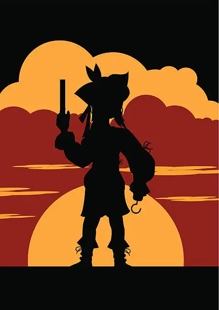 Vector illustration of Female Pirate in Silhouette