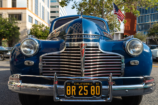 Glendale, California, United States: 1941 Chevy Special Deluxe shown parked at dusk during Cruise Night.
