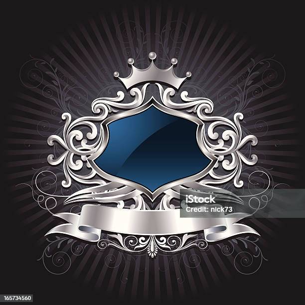 Silver Ornato Shield - Immagini vettoriali stock e altre immagini di Corona reale - Corona reale, Argentato, Gotico